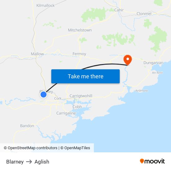 Blarney to Aglish map