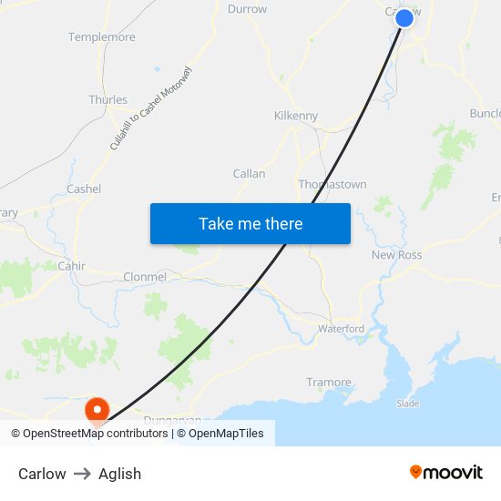 Carlow to Aglish map