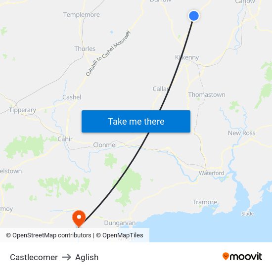 Castlecomer to Aglish map