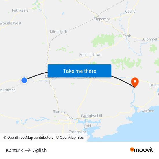 Kanturk to Aglish map