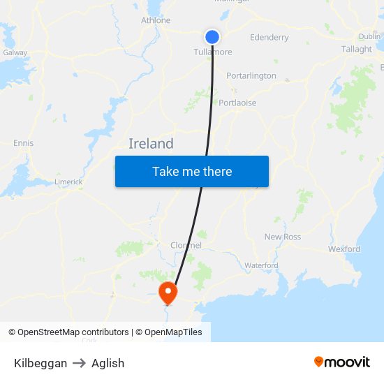 Kilbeggan to Aglish map