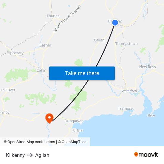 Kilkenny to Aglish map