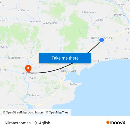 Kilmacthomas to Aglish map