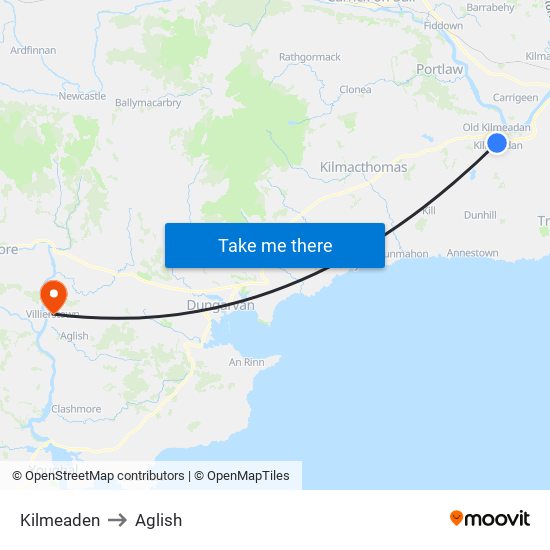 Kilmeaden to Aglish map