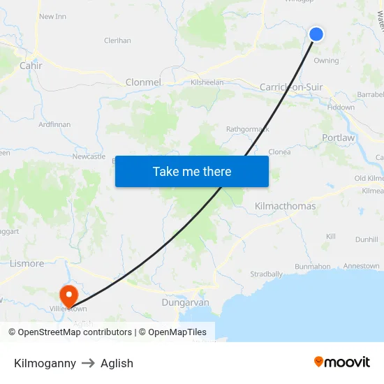 Kilmoganny to Aglish map