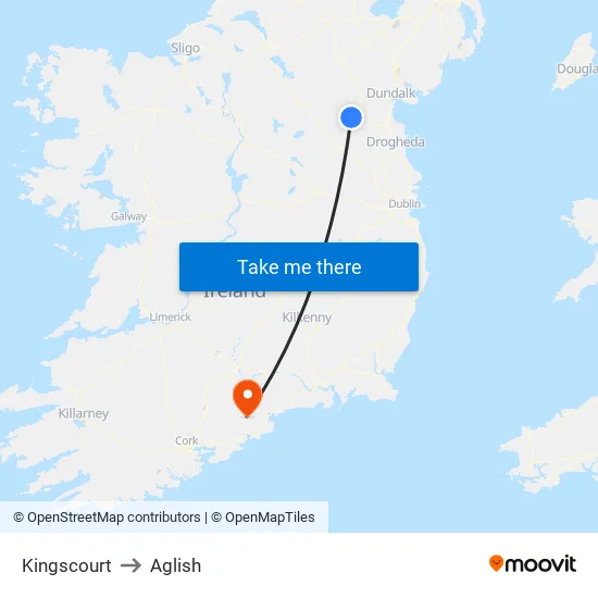 Kingscourt to Aglish map