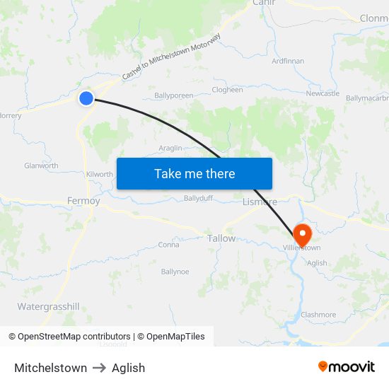 Mitchelstown to Aglish map