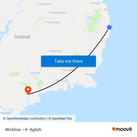 Wicklow to Aglish map
