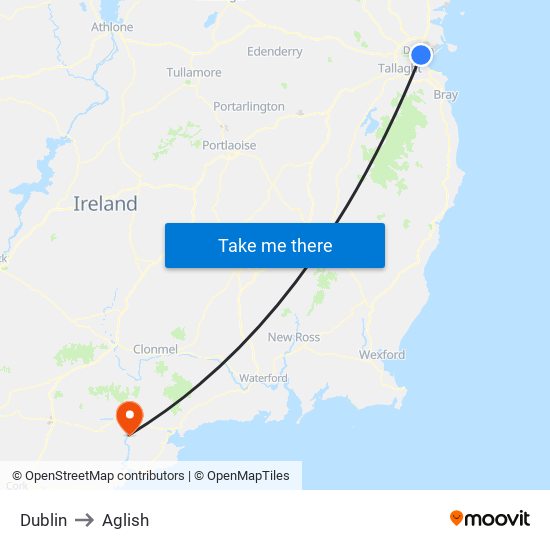 Dublin to Aglish map