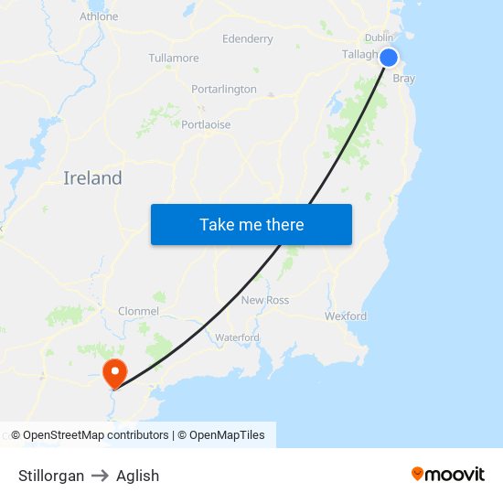 Stillorgan to Aglish map