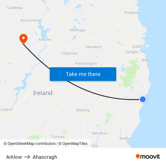 Arklow to Ahascragh map