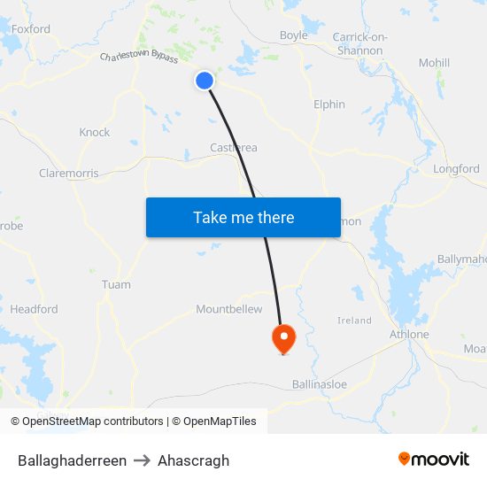 Ballaghaderreen to Ahascragh map
