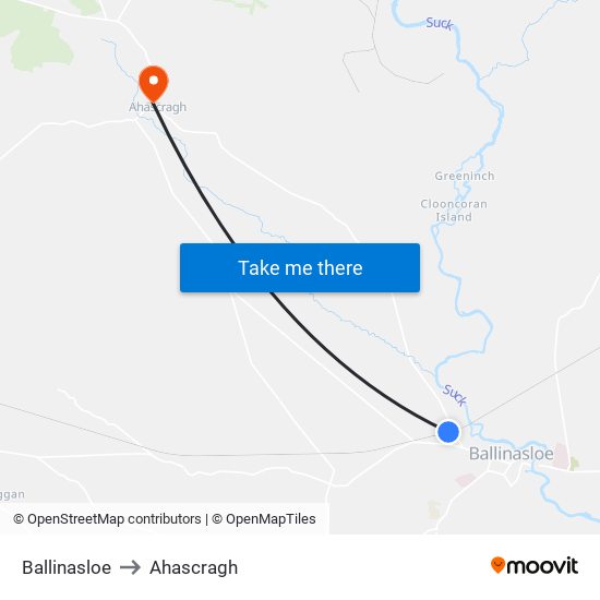 Ballinasloe to Ahascragh map