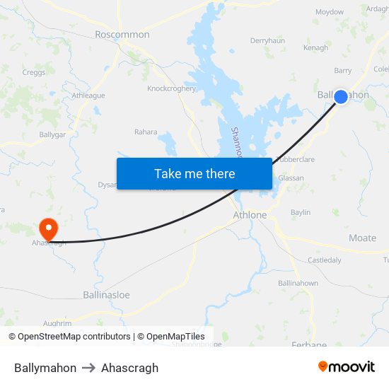 Ballymahon to Ahascragh map