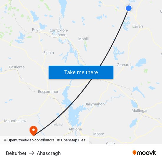 Belturbet to Ahascragh map