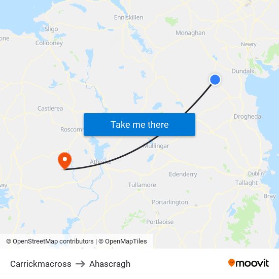 Carrickmacross to Ahascragh map