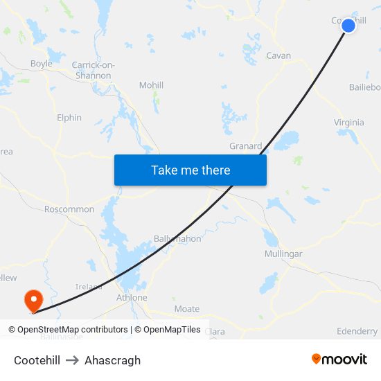 Cootehill to Ahascragh map