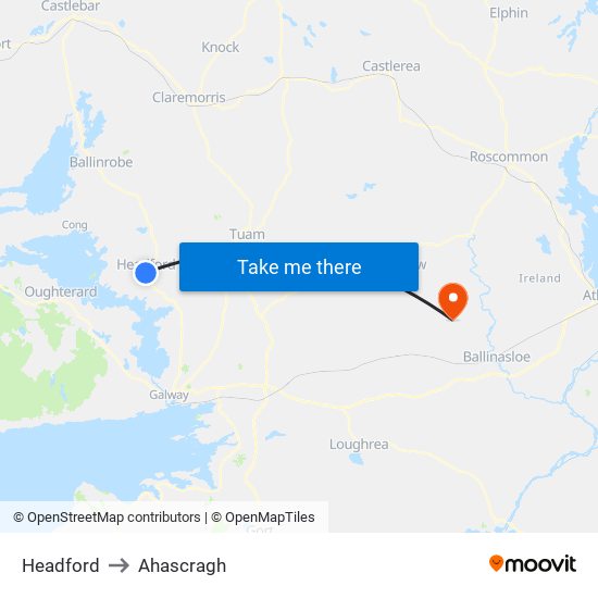 Headford to Ahascragh map