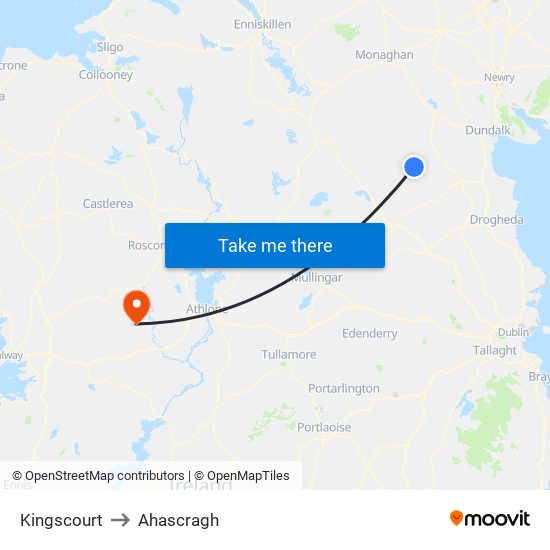 Kingscourt to Ahascragh map