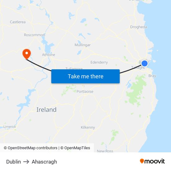 Dublin to Ahascragh map