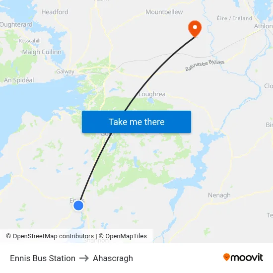 Ennis Bus Station to Ahascragh map