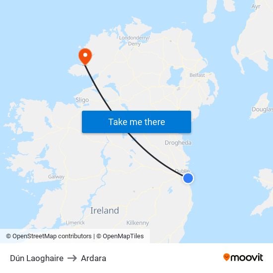 Dún Laoghaire to Ardara map