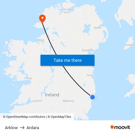 Arklow to Ardara map
