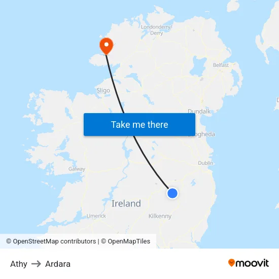 Athy to Ardara map