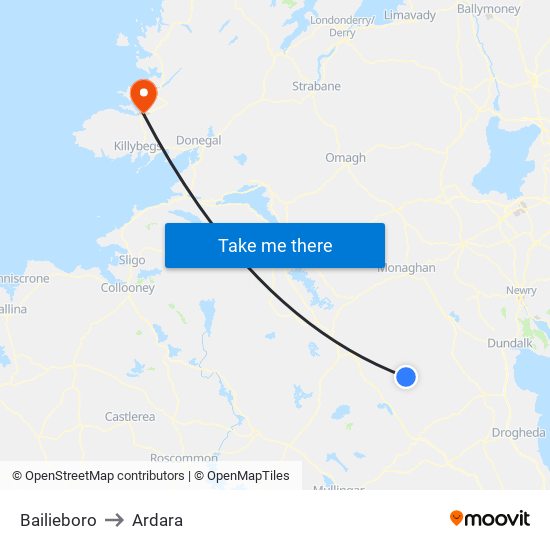 Bailieboro to Ardara map
