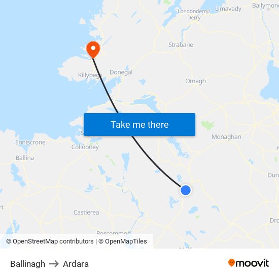 Ballinagh to Ardara map