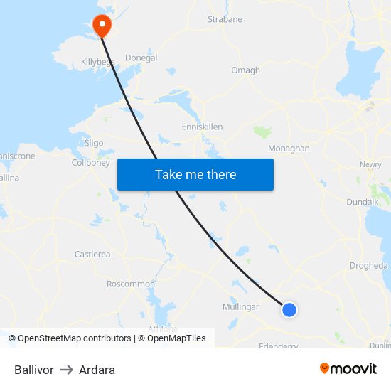 Ballivor to Ardara map