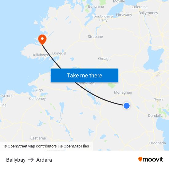 Ballybay to Ardara map