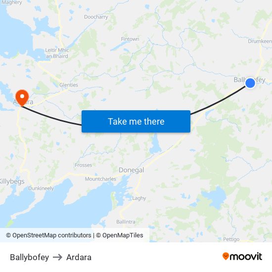 Ballybofey to Ardara map
