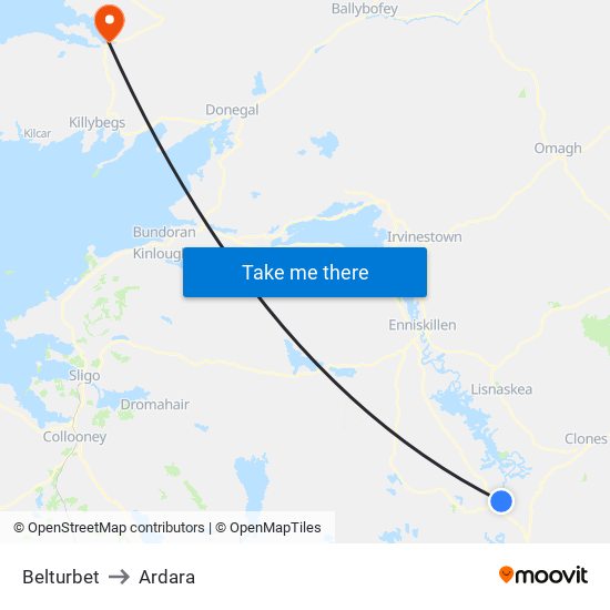 Belturbet to Ardara map