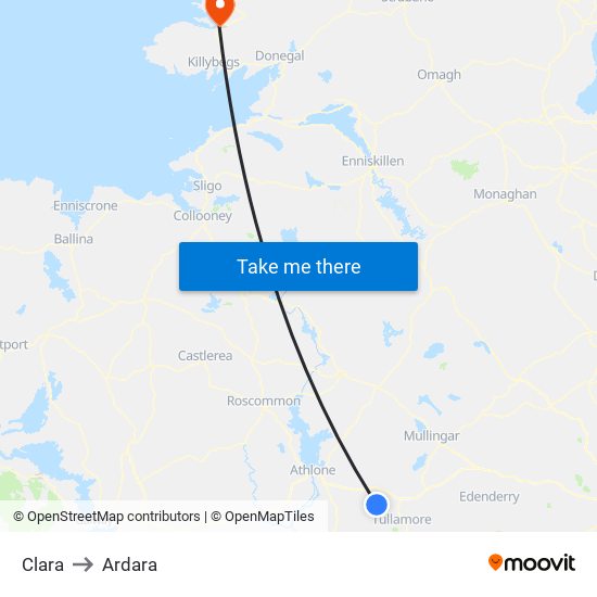 Clara to Ardara map