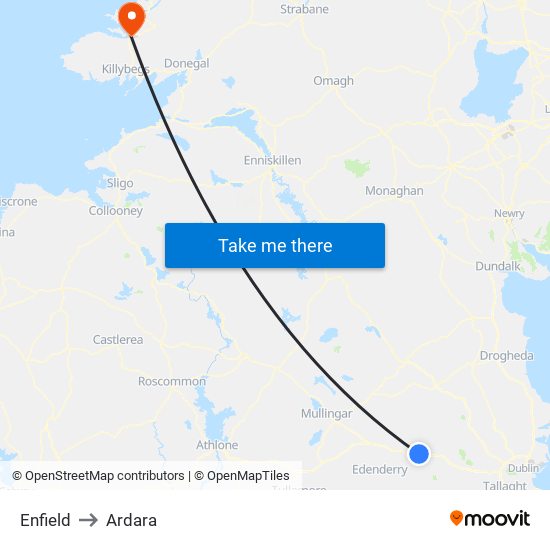 Enfield to Ardara map