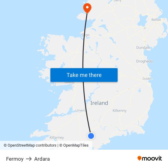 Fermoy to Ardara map