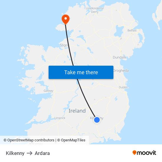 Kilkenny to Ardara map