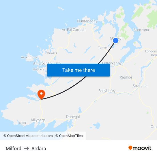 Milford to Ardara map