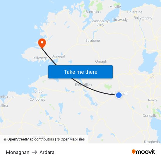Monaghan to Ardara map