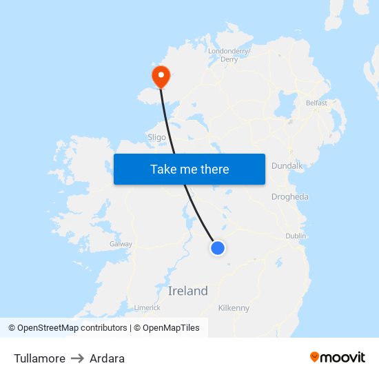 Tullamore to Ardara map