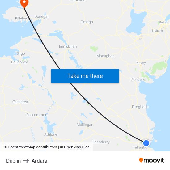 Dublin to Ardara map