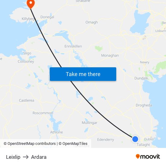 Leixlip to Ardara map