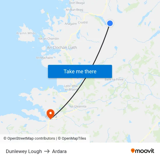 Dunlewey Lough to Ardara map