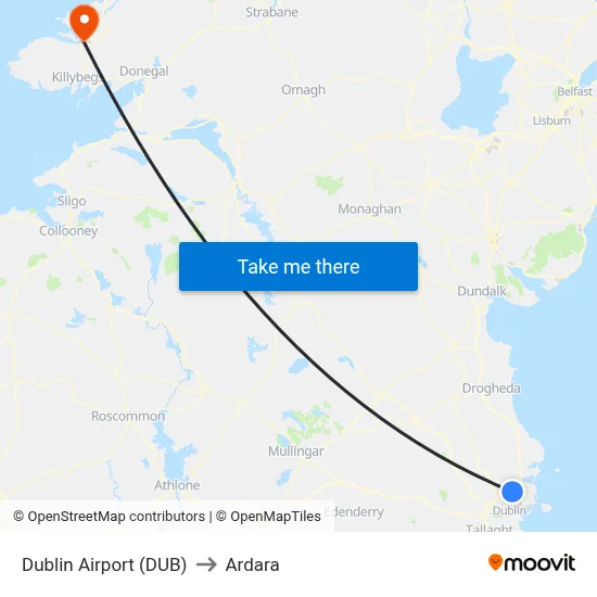 Dublin Airport (DUB) to Ardara map