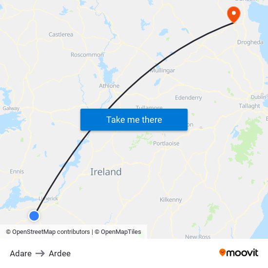 Adare to Ardee map