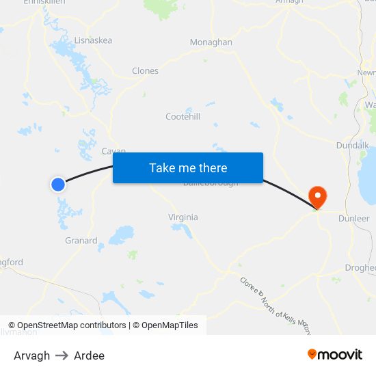 Arvagh to Ardee map