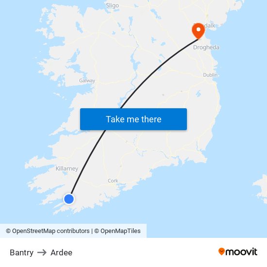 Bantry to Ardee map
