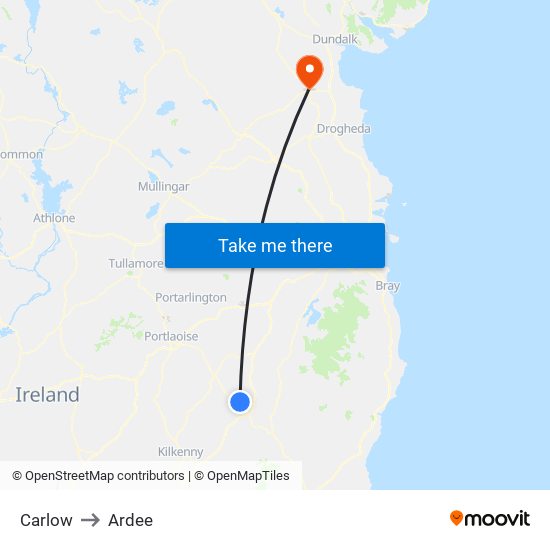 Carlow to Ardee map