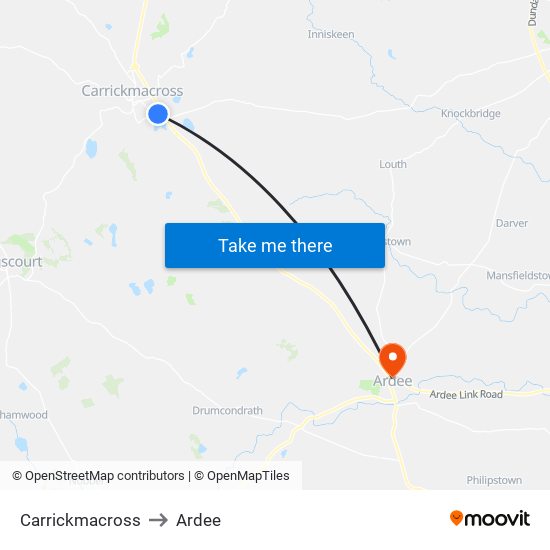 Carrickmacross to Ardee map